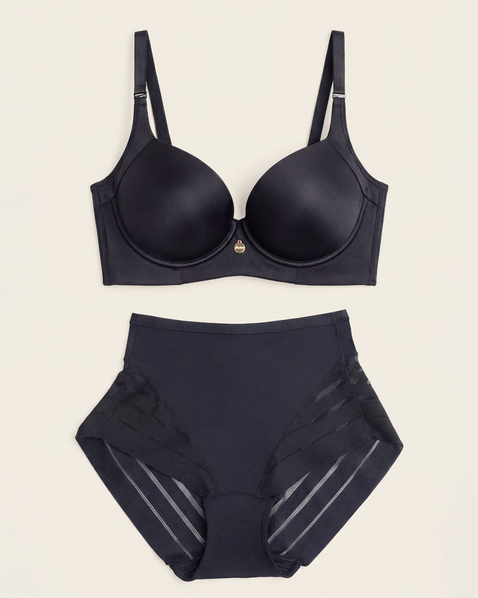 High Profile Bra + Stripe Undetectable Panty en Negro
