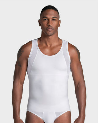 Camiseta sin mangas de compresión fuerte ideal para uso diario en algodón elástico#color_000-blanco